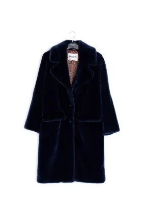 Dark blue recycled faux fur coat