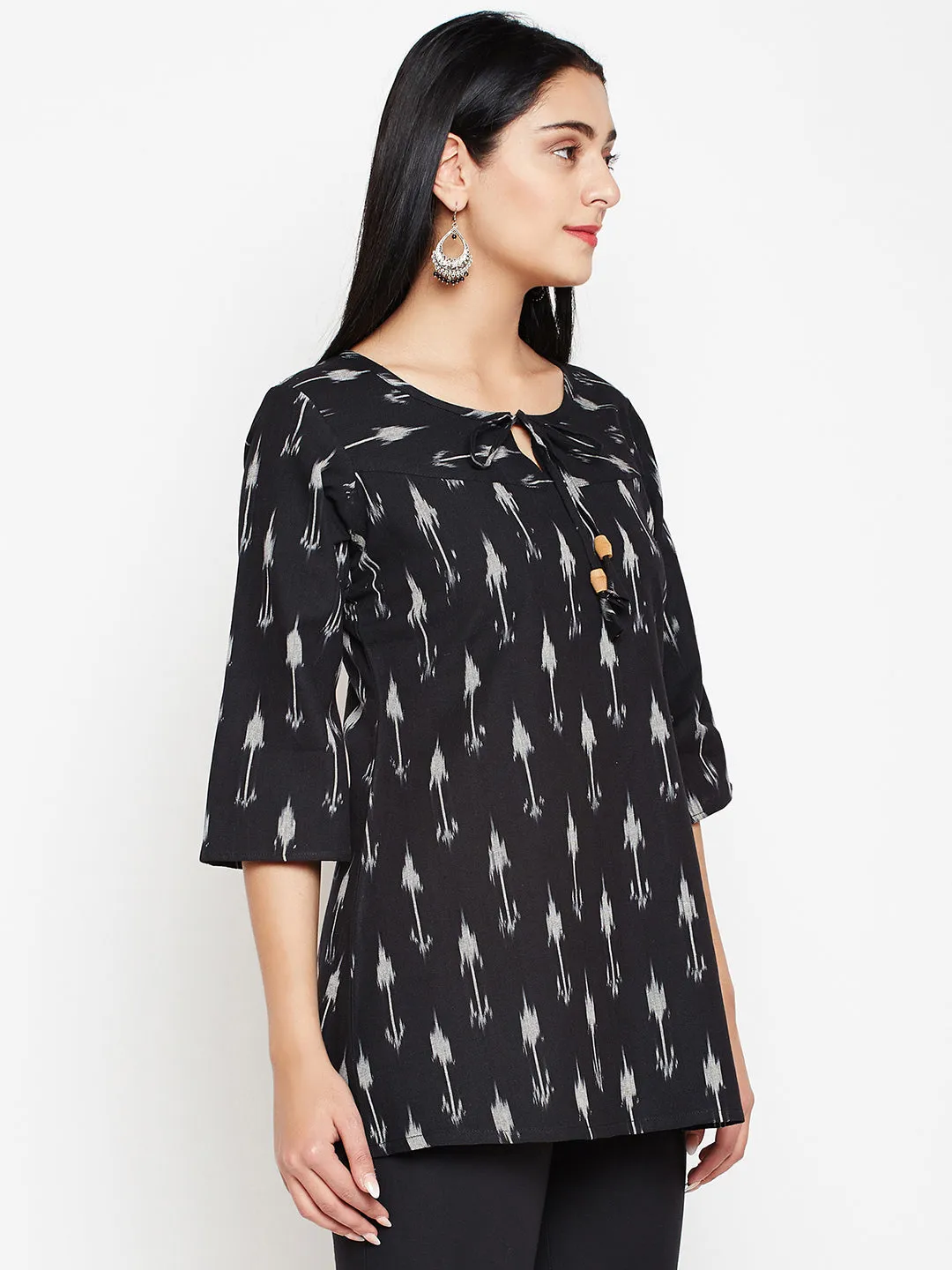 Darzaania Black Ikat Handloomed Tunic Top