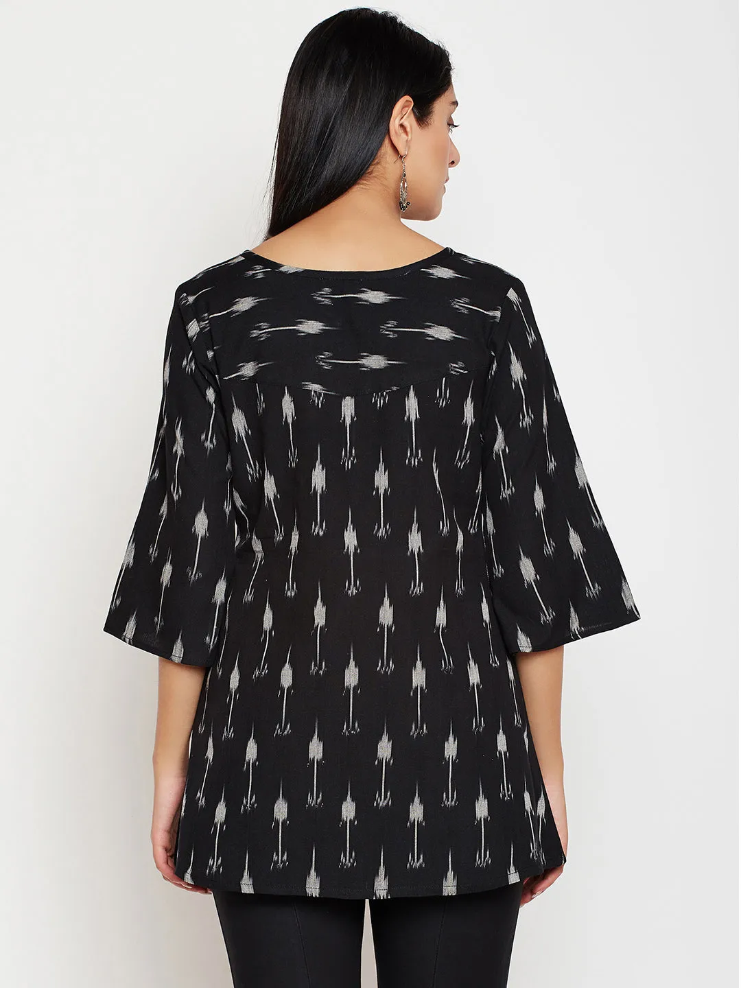 Darzaania Black Ikat Handloomed Tunic Top