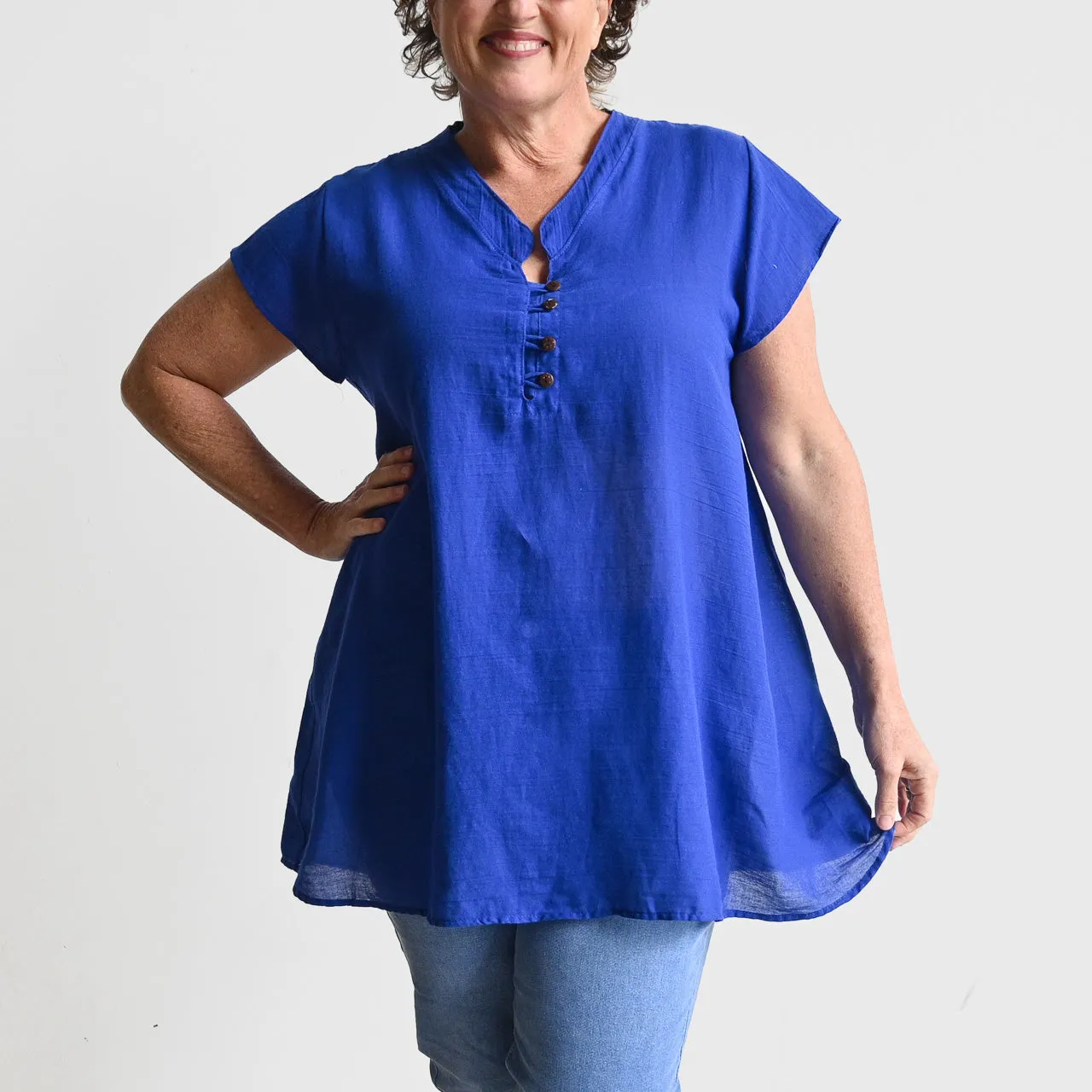 Easy Fit Cotton Cap Sleeve Tunic Top