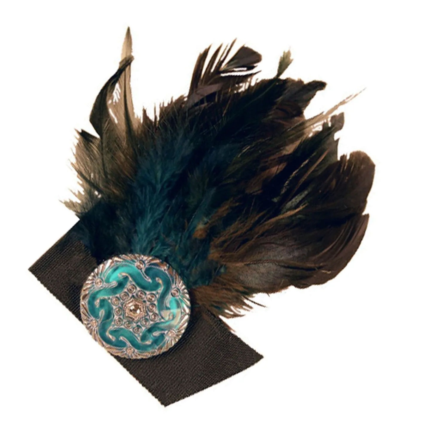 Feather Brooch - Aqua & Black