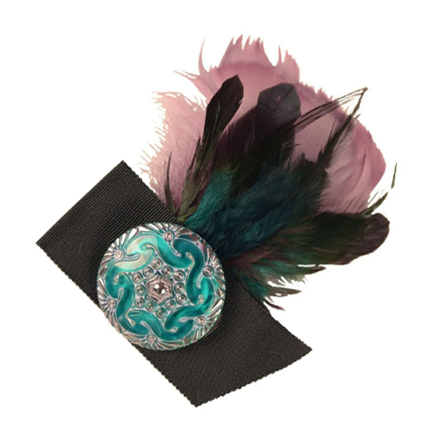 Feather Brooch - Aqua & Black