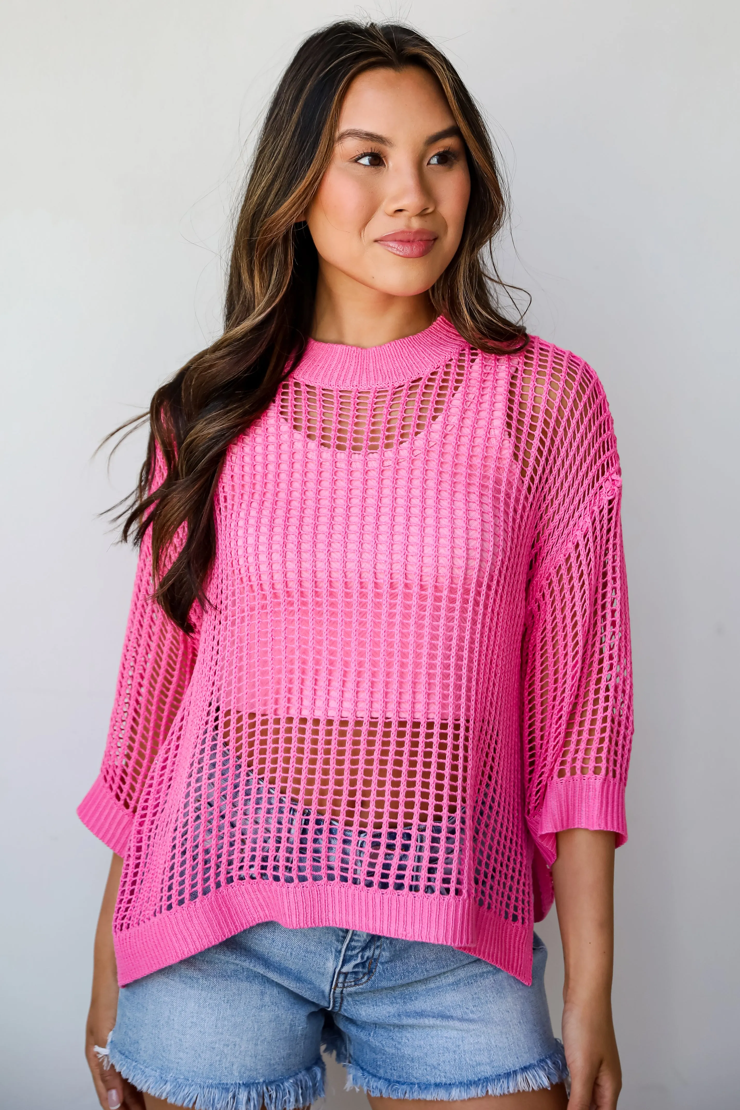 FINAL SALE - Oh So Sunny Pink Crochet Open Knit Top