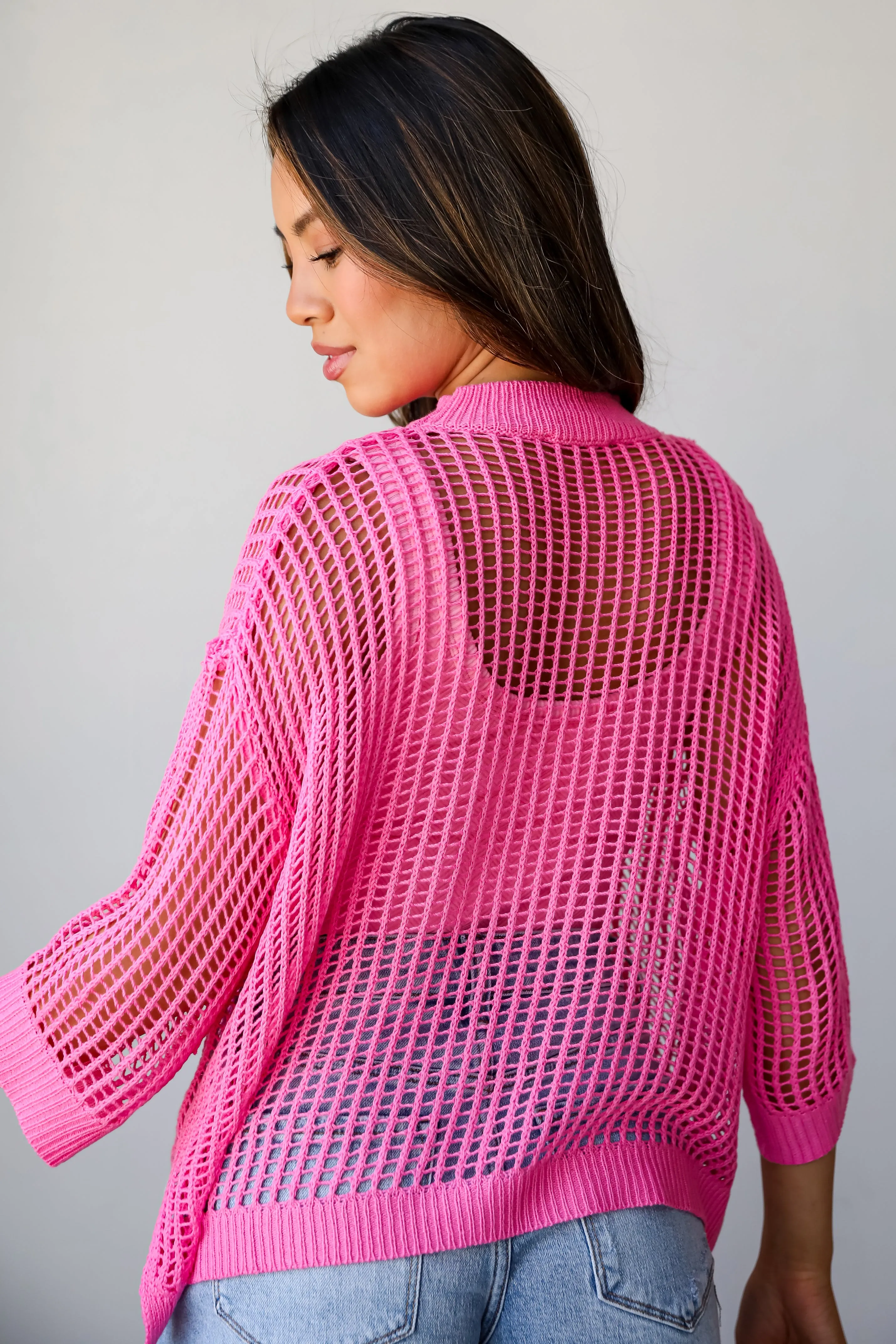 FINAL SALE - Oh So Sunny Pink Crochet Open Knit Top