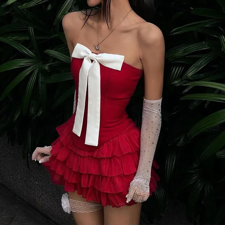 Flirty Babe Bow Dress in Red