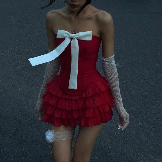 Flirty Babe Bow Dress in Red