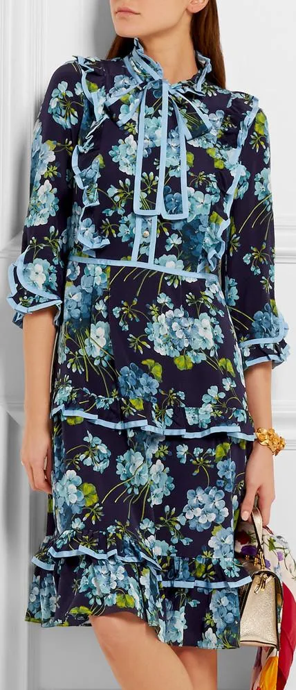 Floral Print Layered Silk Dress