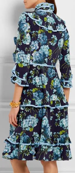 Floral Print Layered Silk Dress