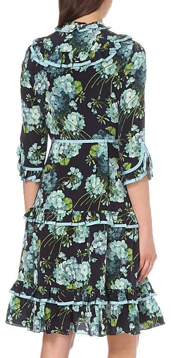 Floral Print Layered Silk Dress