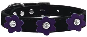 Flower Leather Collar Black With Purple Flowers Size 22