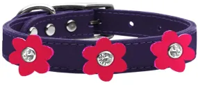 Flower Leather Collar Purple With Bright Pink Flowers Size 12