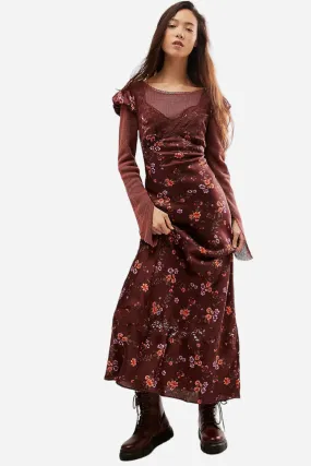 Free People Butterfly Babe Midi Dress in Brown Combo