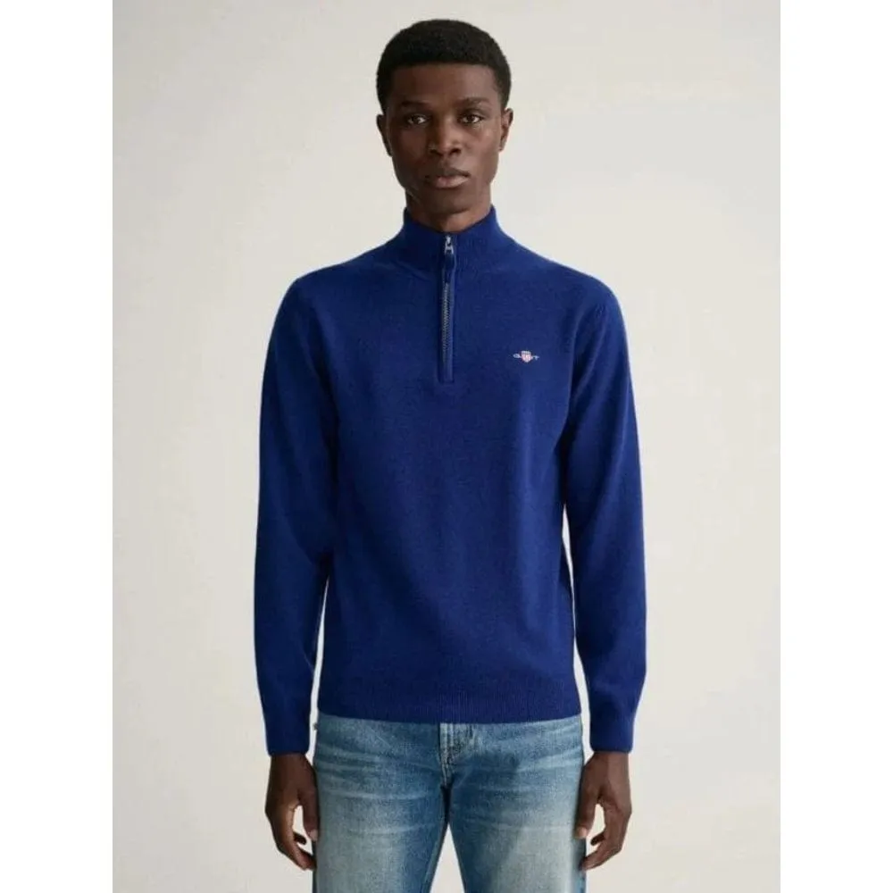 Gant Superfine Lambswool Half-Zip Sweater in College Blue