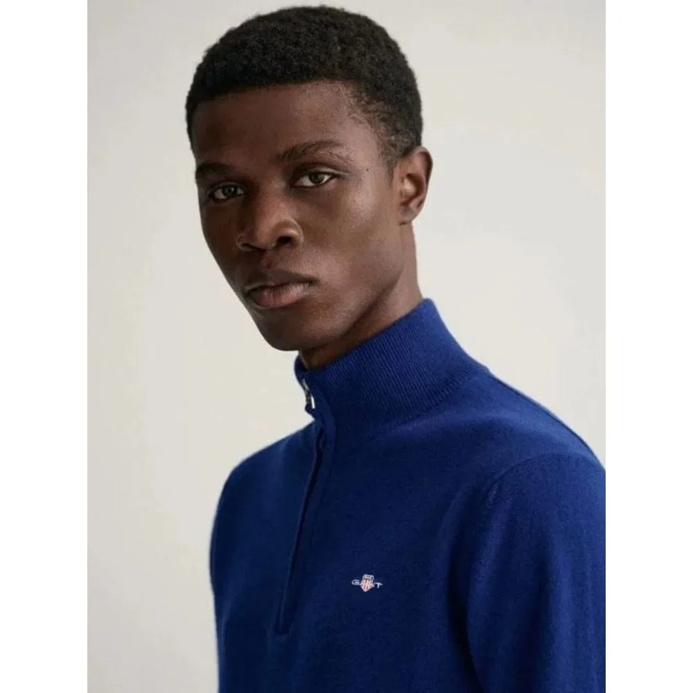 Gant Superfine Lambswool Half-Zip Sweater in College Blue