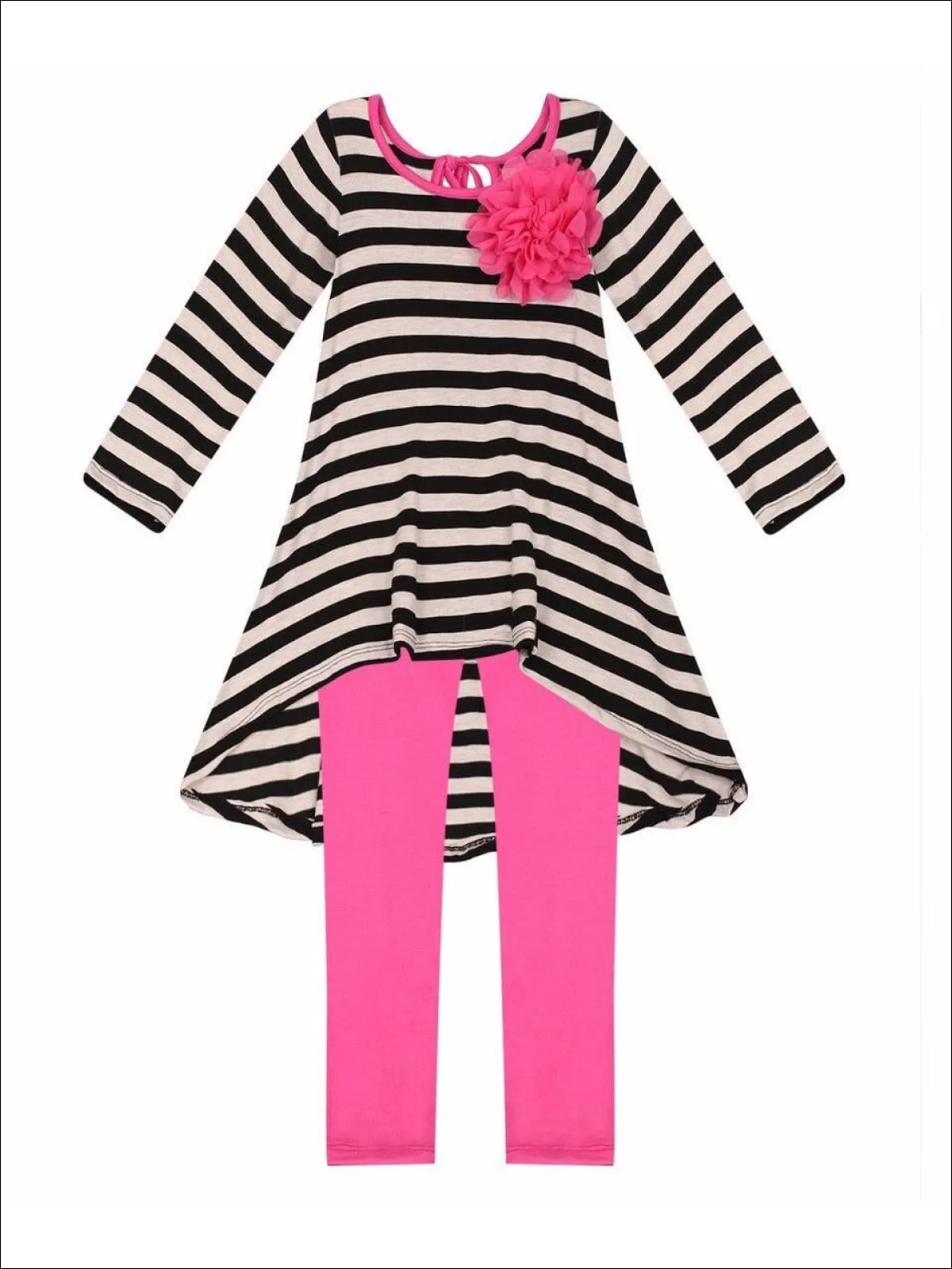 Girls Black And Hot Pink Hi-Lo Tunic with Legging Set