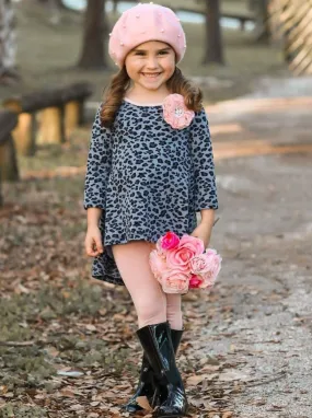 Girls Gray And Peach Hi-Lo Tunic with Legging Set