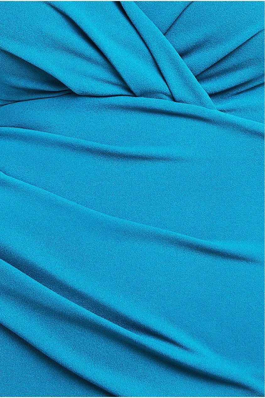 Goddiva Bardot Pleated Maxi Dress - Teal Blue