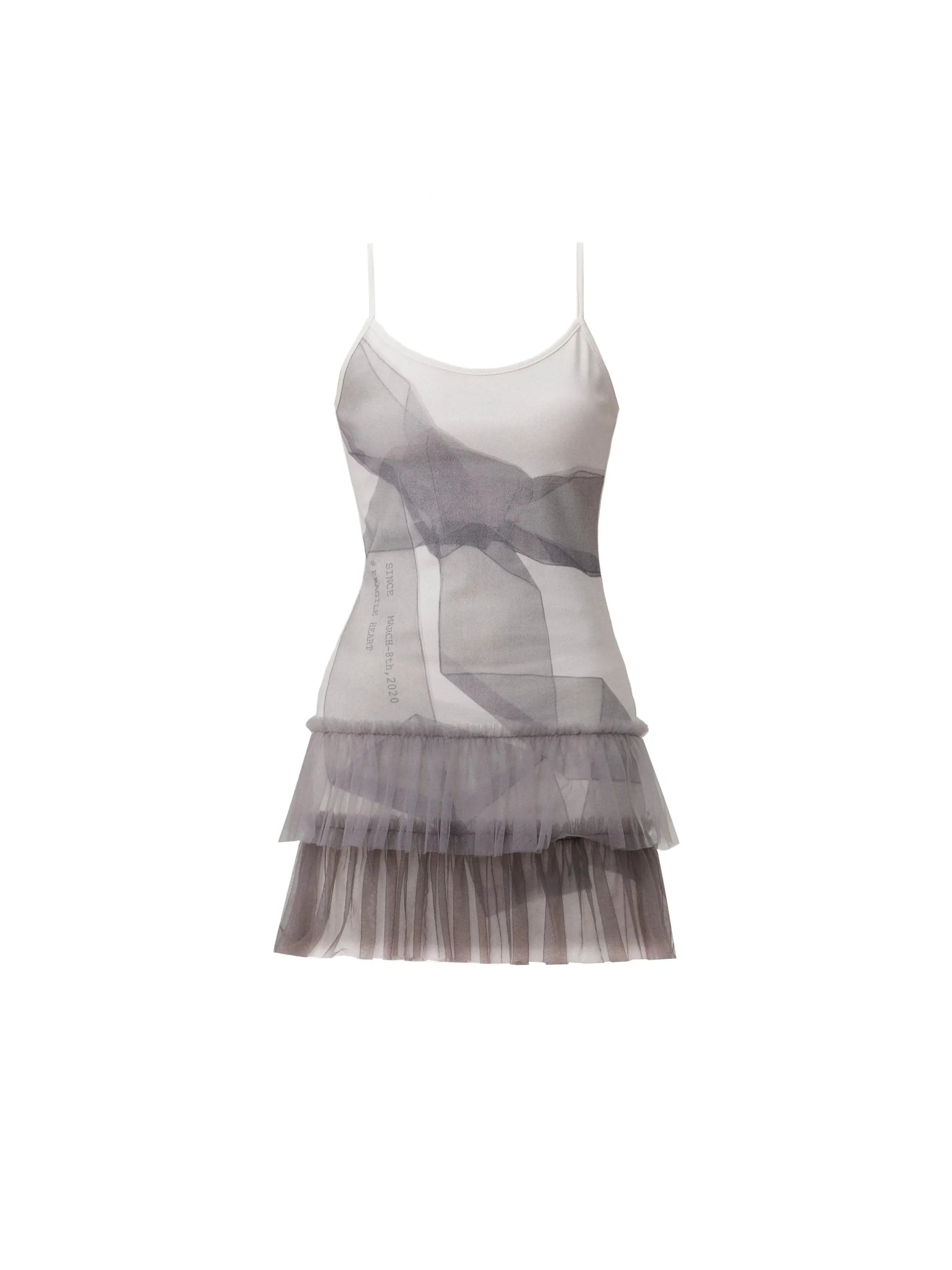 Gray Bow Mesh Slip Dress