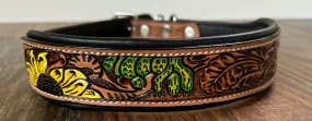 Handcrafted Padded Leather Tooled Dog Collar Sunflower Cactus