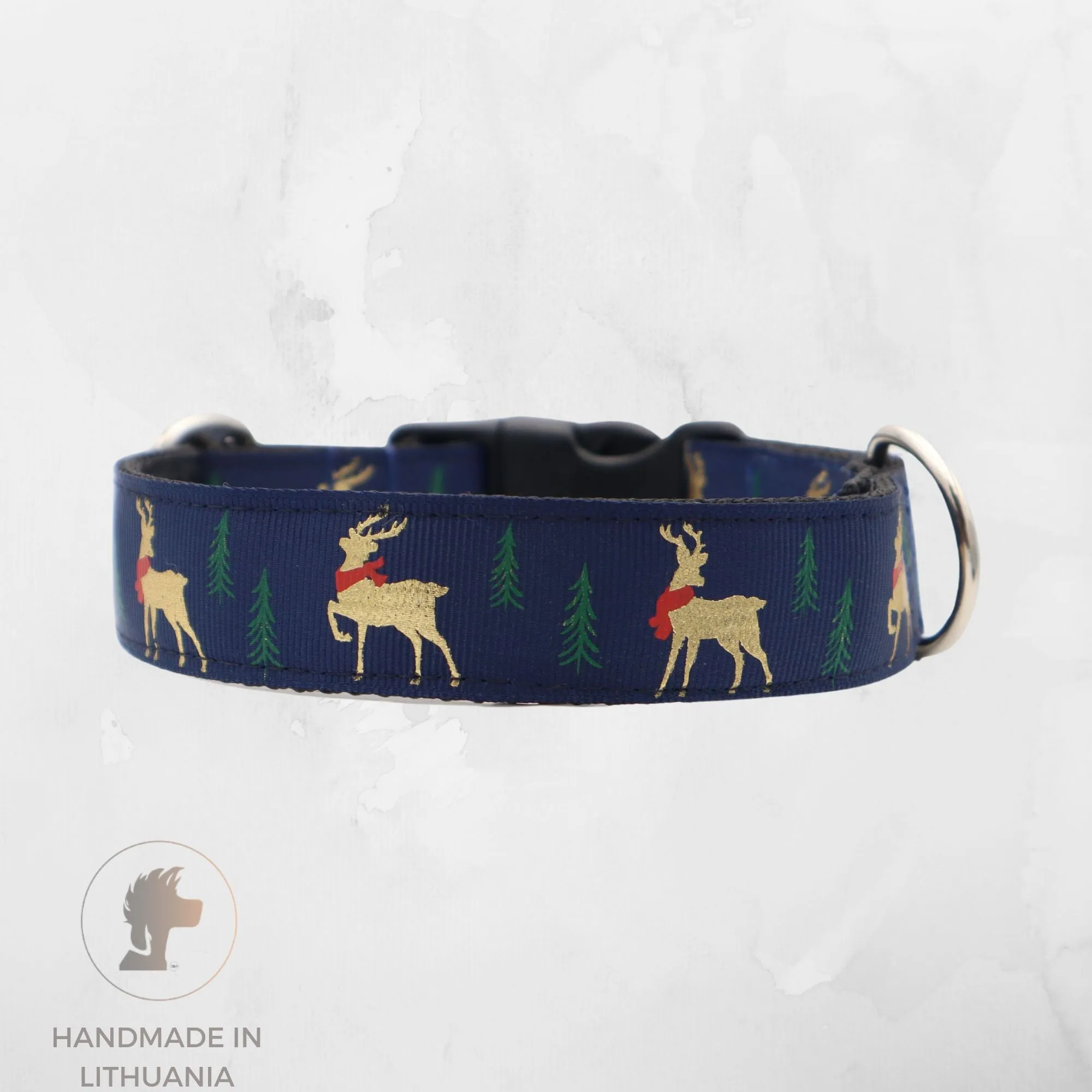 Handmade Dog Collar | Blue Reindeer | Width: 25mm