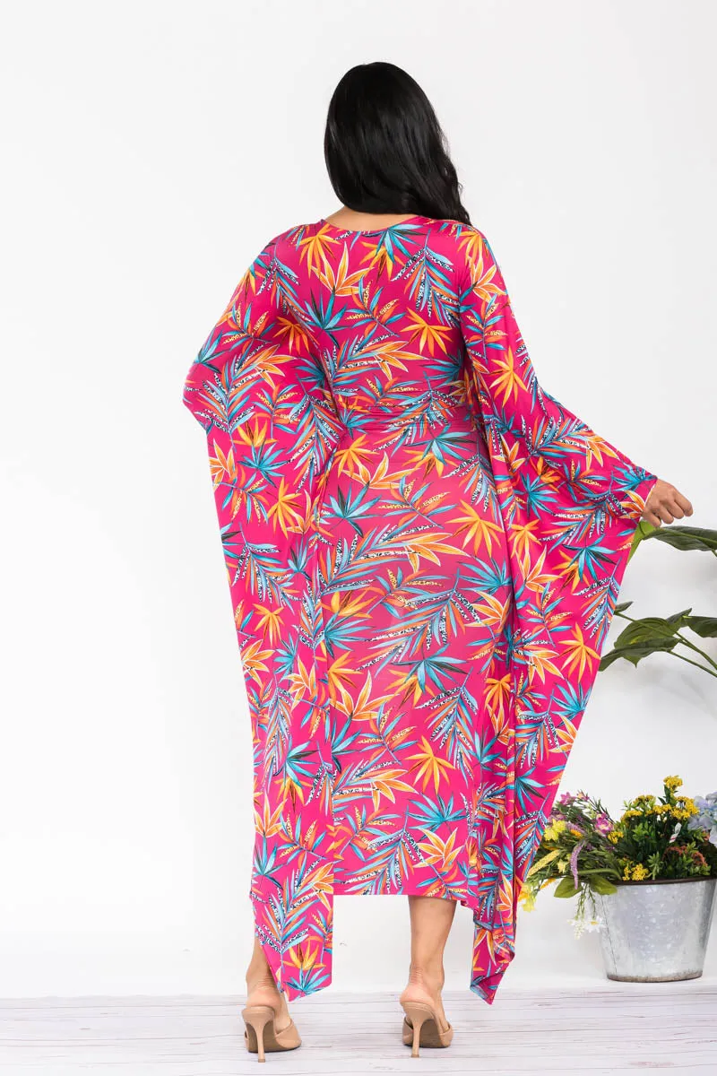 HH750R-FLWR - LONG SLEEVE DRAPE MAXI DRESS