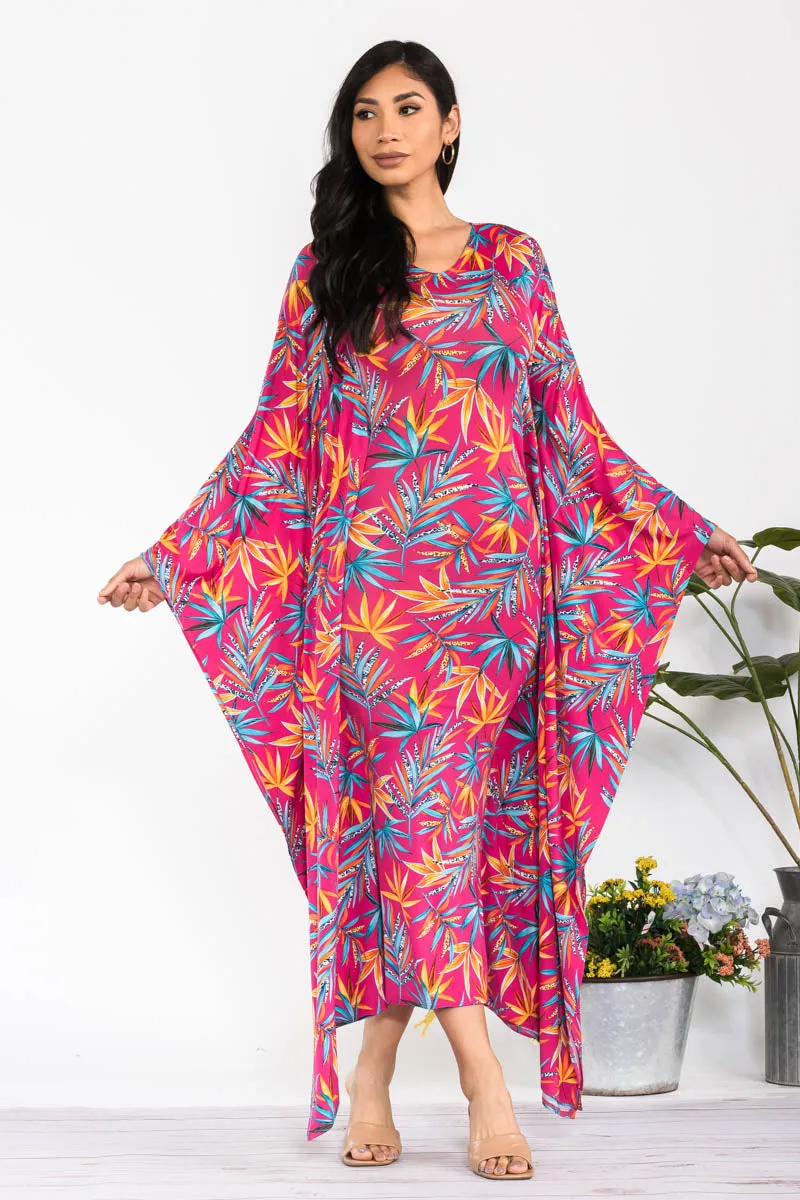 HH750R-FLWR - LONG SLEEVE DRAPE MAXI DRESS