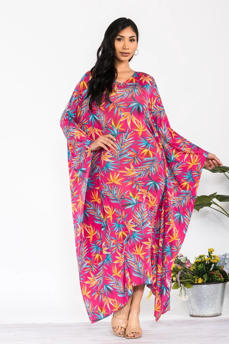 HH750R-FLWR - LONG SLEEVE DRAPE MAXI DRESS