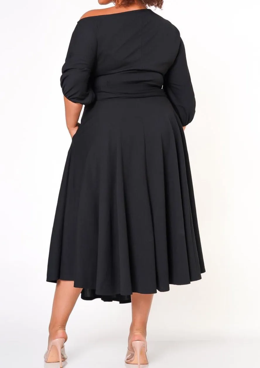 HI Curvy Plus Size women boat neck  Flare maxi Dress