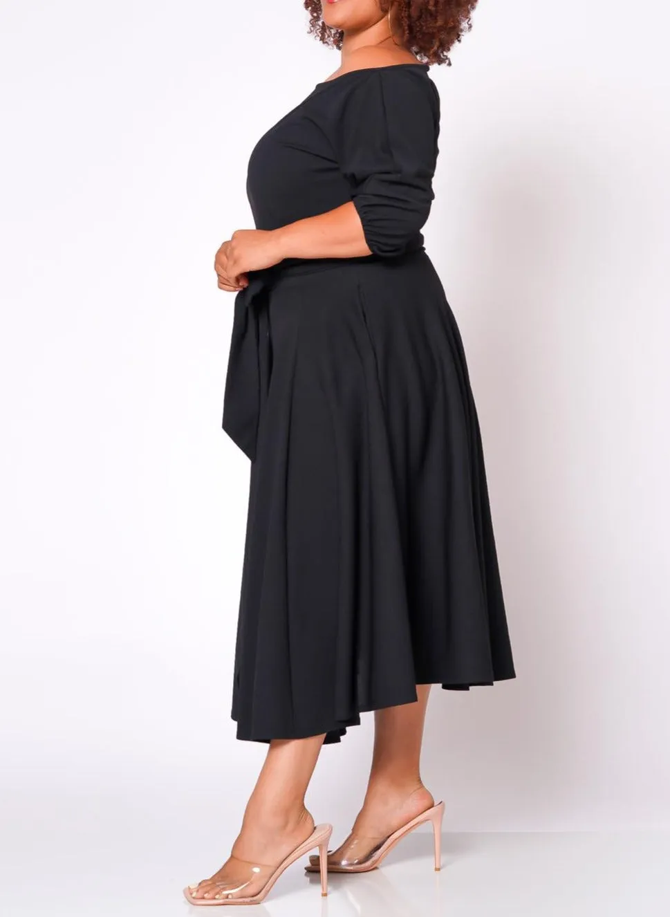 HI Curvy Plus Size women boat neck  Flare maxi Dress