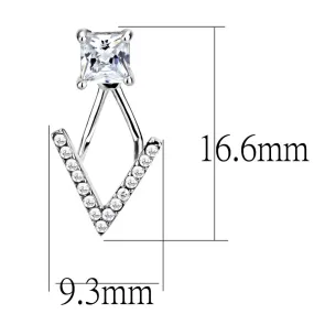 High polished (no plating) Stainless Steel Earrings with AAA Grade CZ in Clear for Women Clear Stone Color Style DA292