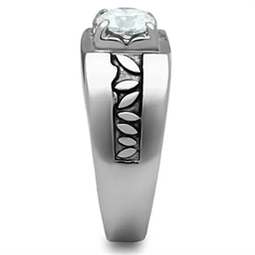 High polished (no plating) Stainless Steel Ring with AAA Grade CZ in Clear for Women Style TK356