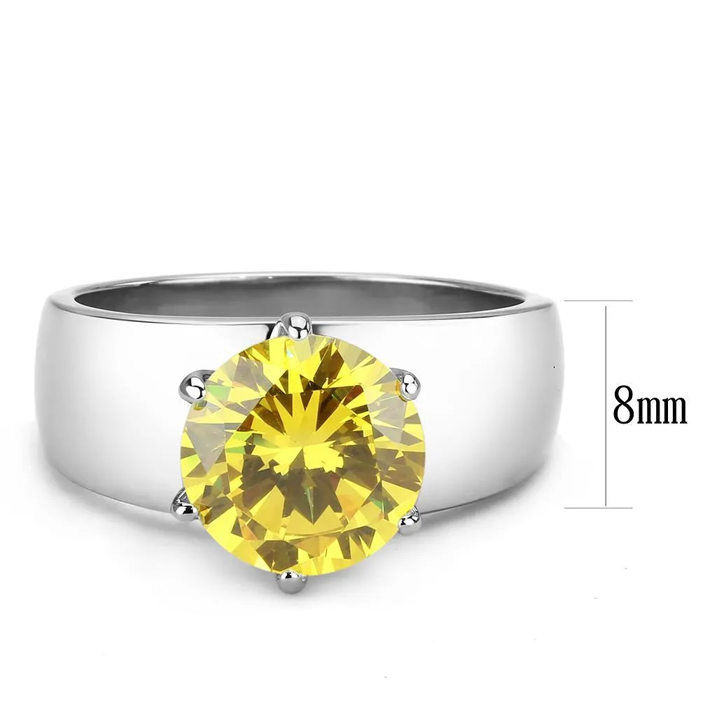 High polished (no plating) Stainless Steel Ring with AAA Grade CZ in Topaz for Women Style TK52011