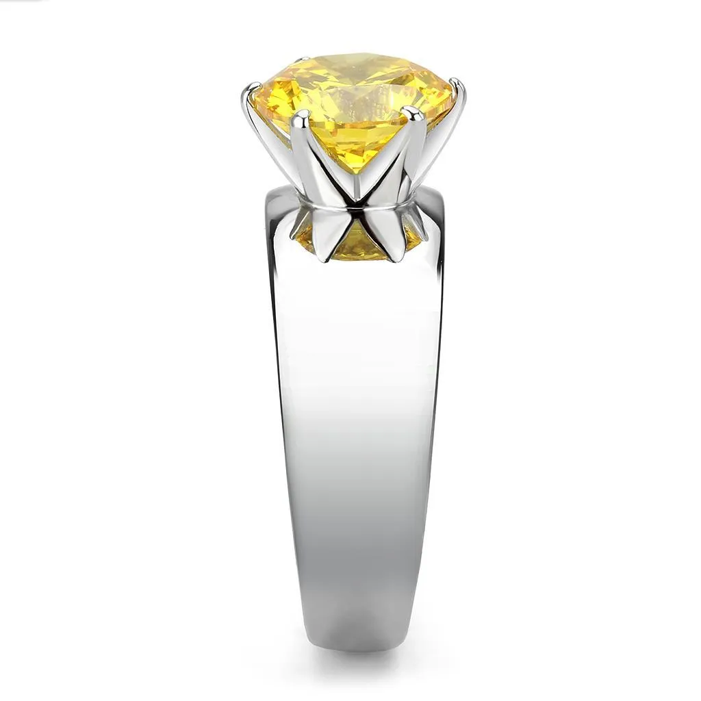 High polished (no plating) Stainless Steel Ring with AAA Grade CZ in Topaz for Women Style TK52011