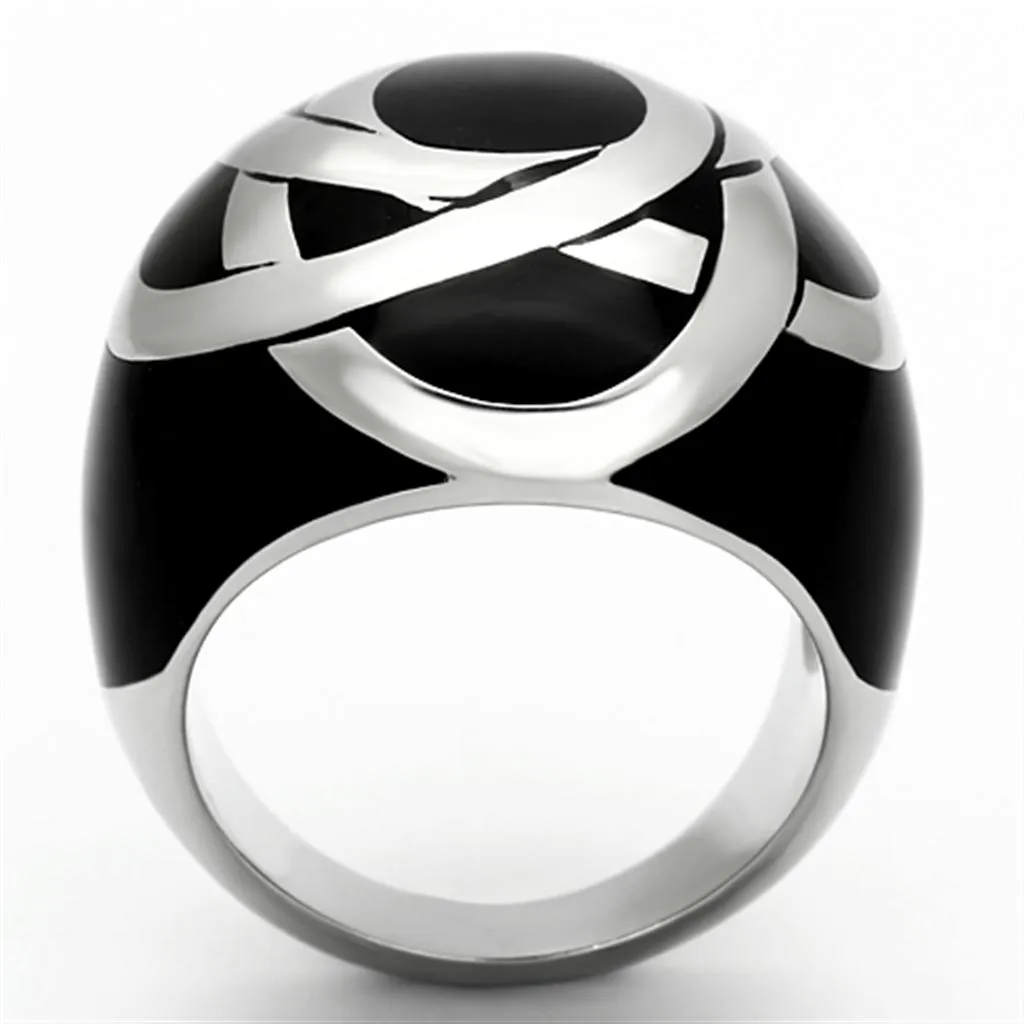 High polished (no plating) Stainless Steel Ring with Epoxy in Jet for Women Style TK1133