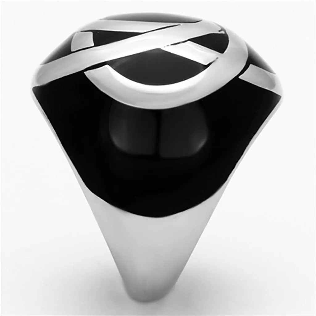 High polished (no plating) Stainless Steel Ring with Epoxy in Jet for Women Style TK1133