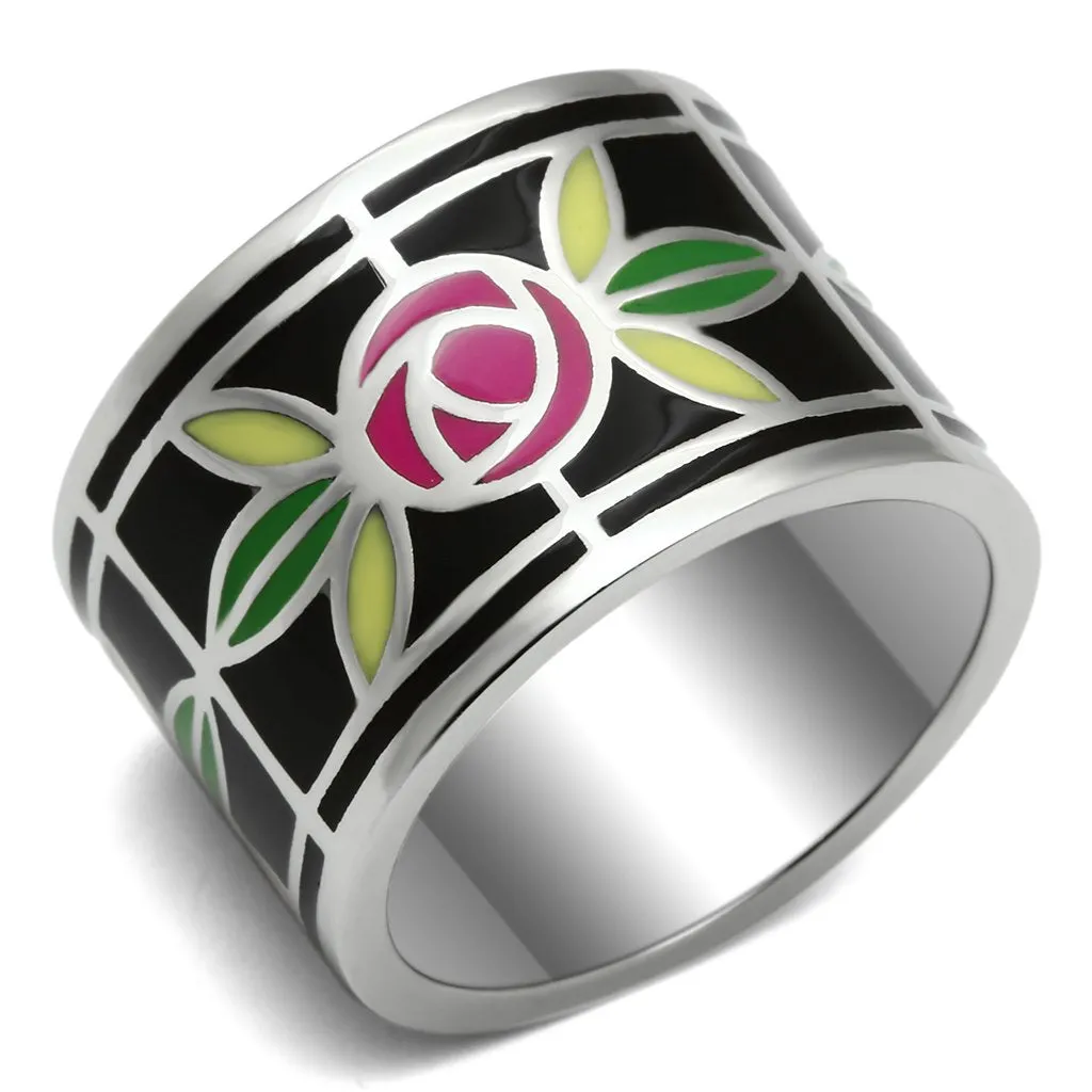 High polished (no plating) Stainless Steel Ring with Epoxy in Multi Color for Women Style TK683