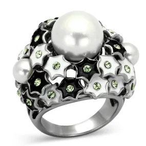 High polished (no plating) Stainless Steel Ring with Synthetic Pearl in White for Women Style TK818