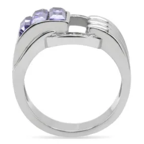 High polished (no plating) Stainless Steel Ring with Top Grade Crystal in Tanzanite for Women Style TK181