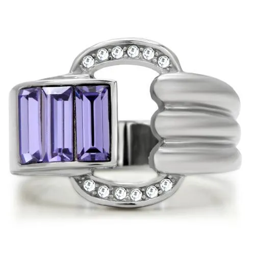 High polished (no plating) Stainless Steel Ring with Top Grade Crystal in Tanzanite for Women Style TK181