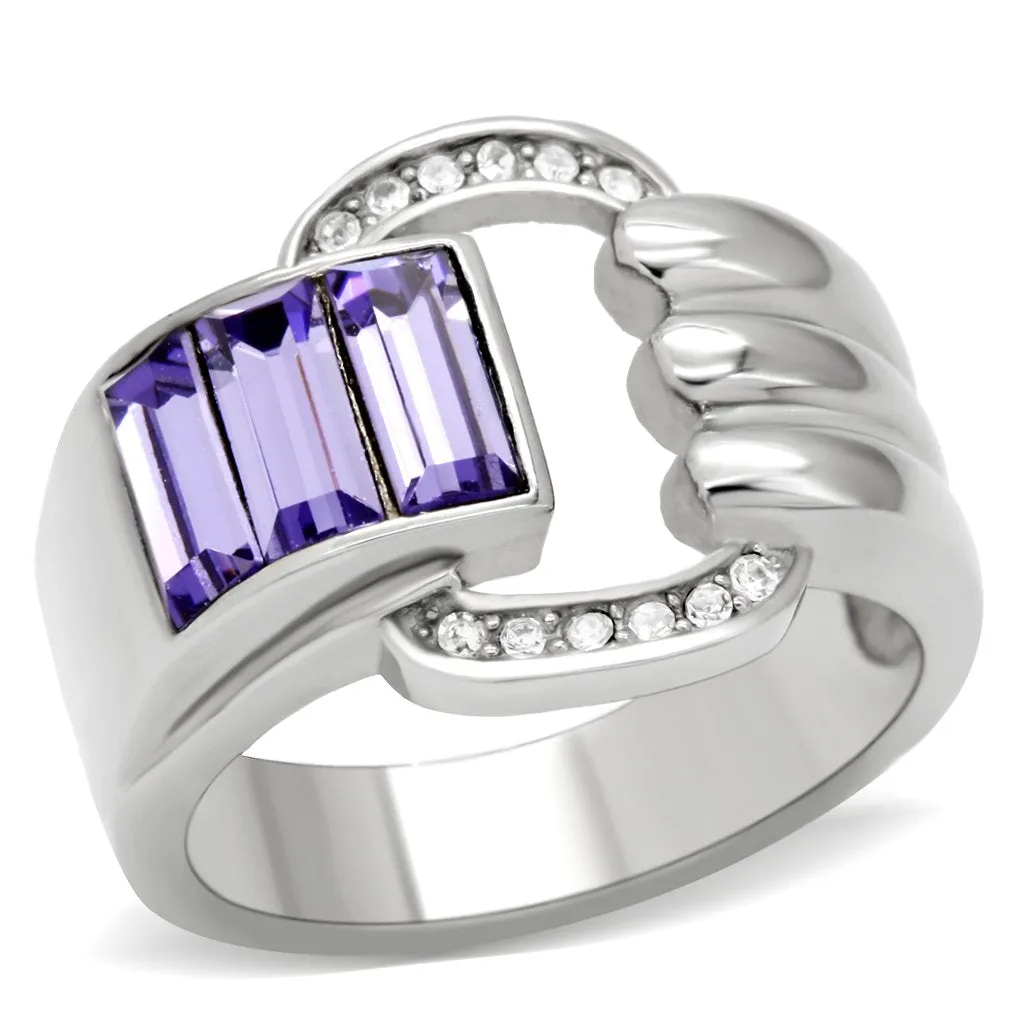 High polished (no plating) Stainless Steel Ring with Top Grade Crystal in Tanzanite for Women Style TK181