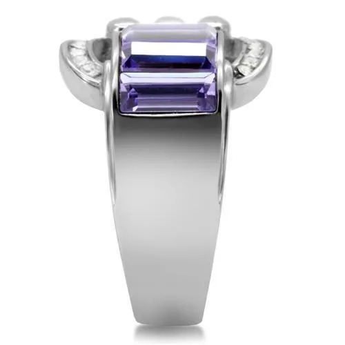 High polished (no plating) Stainless Steel Ring with Top Grade Crystal in Tanzanite for Women Style TK181