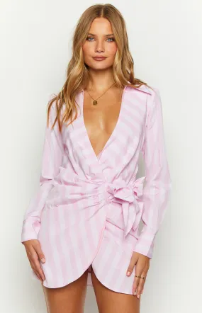 Holly Pink Stripe Tie Up Shirt Mini Dress