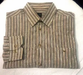 Ike Behar- Brown Stripe/Paisley 100% Cotton BU Dress Shirt- size L