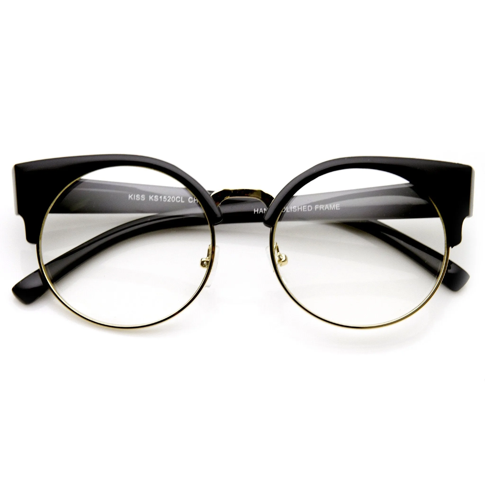 Indie Hipster Round Cat Eye Clear Lens Half Frame Glasses