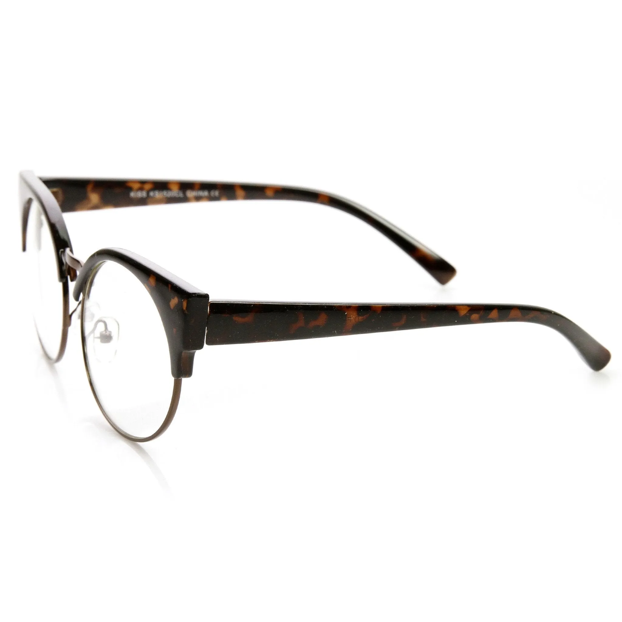 Indie Hipster Round Cat Eye Clear Lens Half Frame Glasses