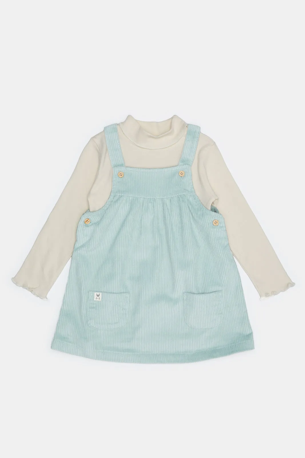 Infant Girls Blue Dungaree Dress With T Shirt (2 Piece)