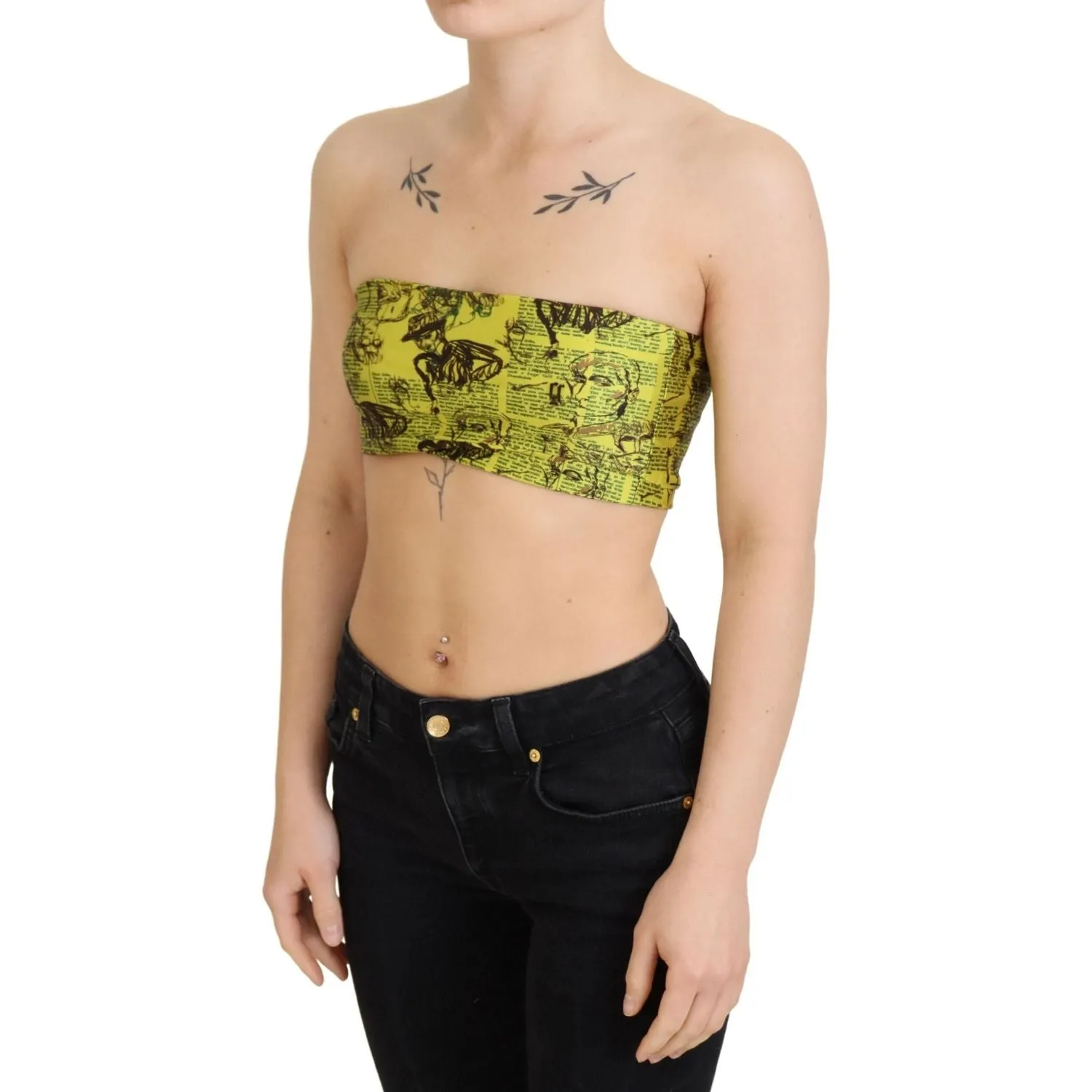 John Galliano Chic Cropped Stretch Top Bra in Multicolor Print