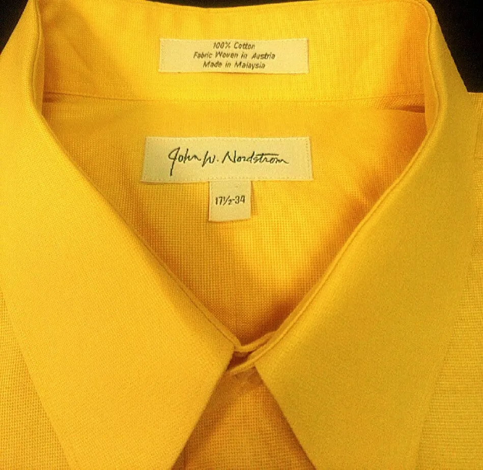 John Nordstrom- Yellow Pique 100% Cotton BU Dress Shirt- size 17.5x34