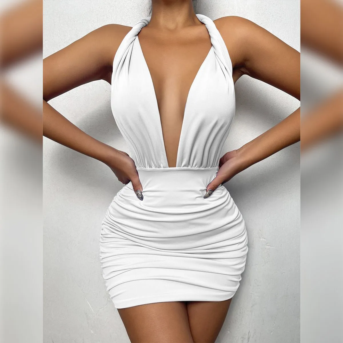 Julia Fashion - Sexy Deep V Backless Bodycon Mini Dress