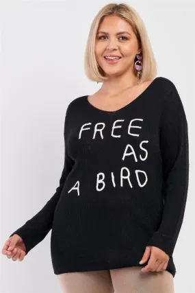 Junior Plus Black "Free As A Bird" Logo Knit Sweater /2-3